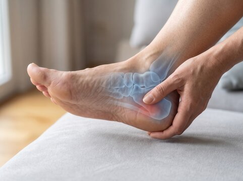 Person holding painful ankle showing foot bone graphic
