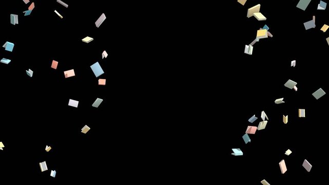 Falling Books Animation on Transparent Background, 4K Loop Video