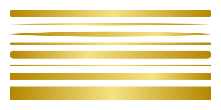 Horizontal shiny gold line divider set, premium design element, luxury gold decoration on transparent background