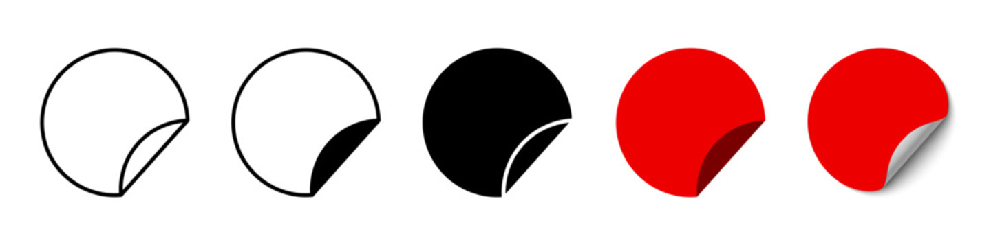 Sticker icon set. Discount red tag. Special offer sticker tag set. Curled round promo banner