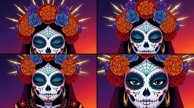 Woman with skull makeup and flower crown