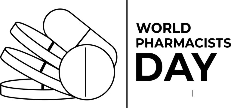 World pharmacists day design with pills and capsules vector graphic