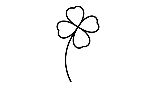 Four Leaf Clover: A simple, elegant line drawing of a four-leaf clover on a white background, symbolizing luck and good fortune.