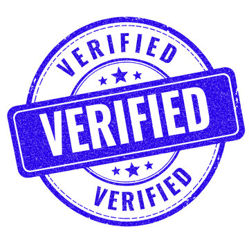 Blue round stamp icon with the word verified written inside for official document approval and quality assurance business confirmation web graphic design