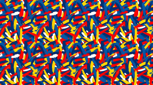 Abstract primary color brushstroke seamless pattern.