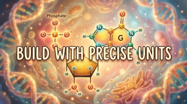 Abstract science concept: DNA strands and molecular structures representing genetic code and building blocks of life