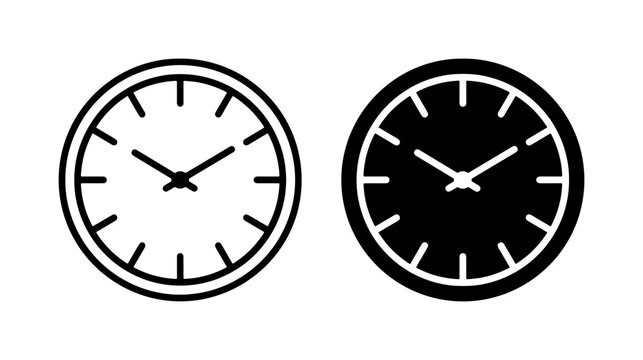 Clock Icons: Simple Analog Timepiece Symbols, Black and White, Vector Graphics for Time Management