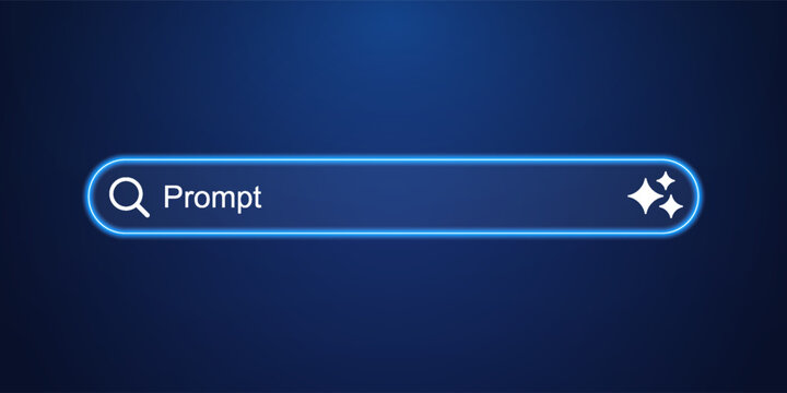 Modern generative AI bar in transparent glass style, search interface element. AI generate based on a prompt. Futuristic blue generative and search bar. Tech artificial intelligence