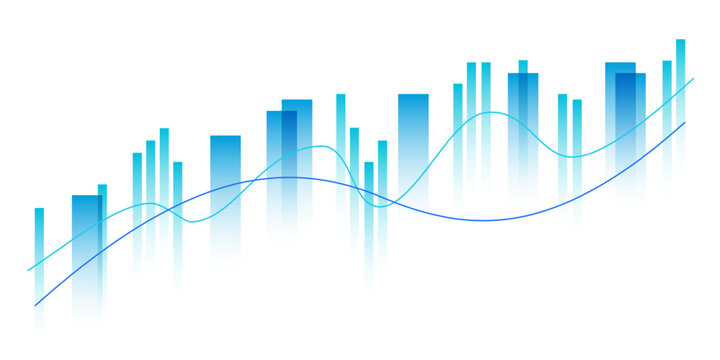 Financial stock market graph with blue growing lines, reflecting the general trend in the stock market