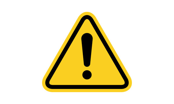 Yellow warning triangle danger sign, exclamation point sign with bold borders for caution safety alert, risk prevention isolated on transparent background