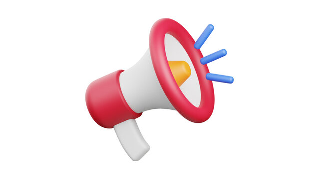 3D Rendered Megaphone Icon Representing 100 Percent Marketing Impact and Public Announcement Strategy on a Clean Isolated White Background