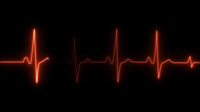 Neon heartbeat icon ECG heartbeat signal icon animation 4k video and black background, Neon glowing hart line icon . heart beat simple glowing neon animation, glowing ECG pulse rate line.