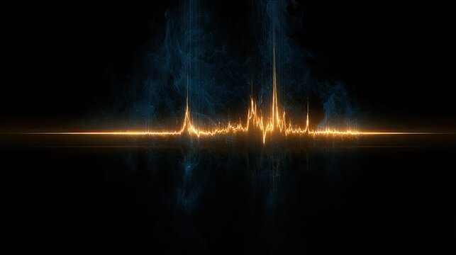 Fiery soundwave graphic with ethereal blue smoke against a dark backdrop