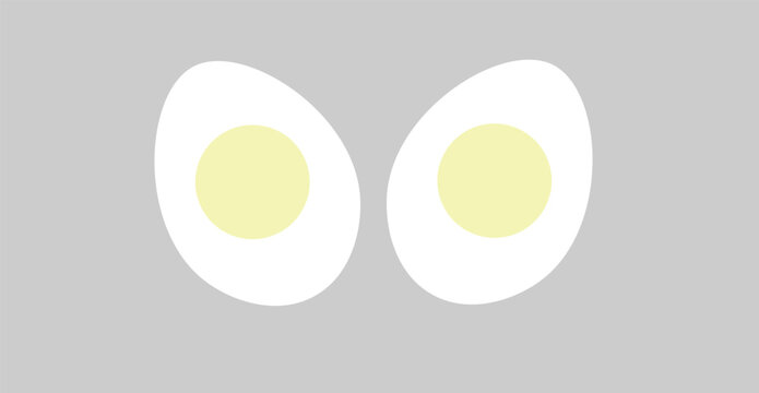A simple white boiled egg icon sliced in half with a visible yellow yolk inside.  Clean food illustration representing cooked egg, breakfast, protein, and nutrition.