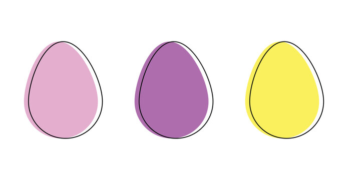Egg Icon Set. Colorful egg designs isolated on white background. Bright egg symbols suitable for food, breakfast, cooking,  and Easter concepts. Clean and simple vector illustrations 