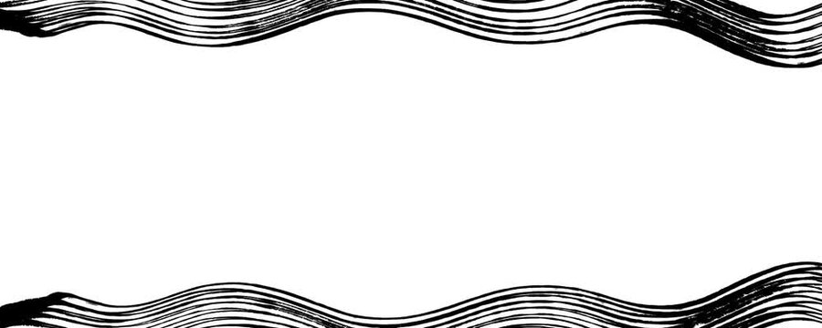 Animated black line wave border frame with hand drawn curved strokes at top and bottom over white background seamless looping motion graphic video overlay clip