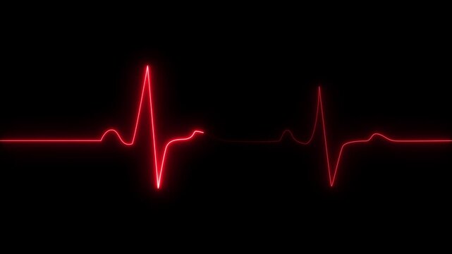 Neon heartbeat icon ECG heartbeat signal icon animation 4k video and black background, Neon glowing hart line icon . heart beat simple glowing neon animation, glowing ECG pulse rate line.