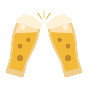 Two tall glasses of golden beer clinking together in a celebratory toast.