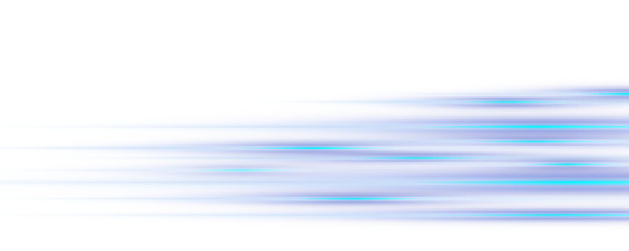 Blue neon light glowing motion line. Dynamic glitter effect with shine glow light overlay isolated on transparent bg, sunny side, futuristic tech design