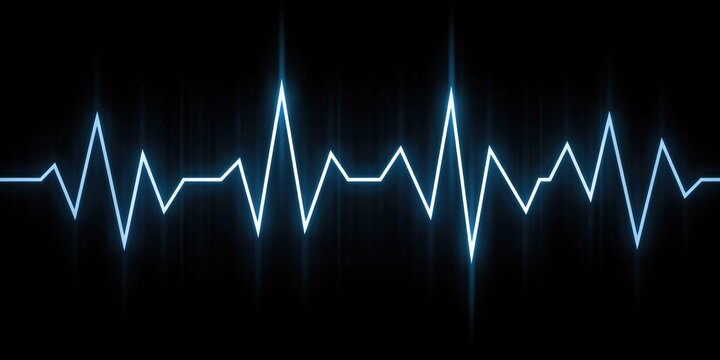 Glowing blue ekg heartbeat line on a black background