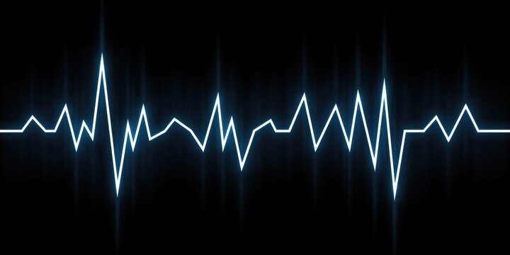 Glowing blue ekg heartbeat line on a solid black background
