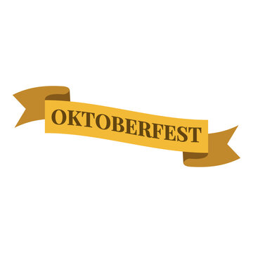 A golden ribbon banner featuring the word Oktoberfest in bold brown lettering.