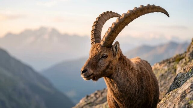 ibex close up at morning light in the swiss alps switzerland video