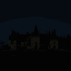 Fototapeta premium Gothic Castle Silhouette at Dusk Dark Fantasy Architecture