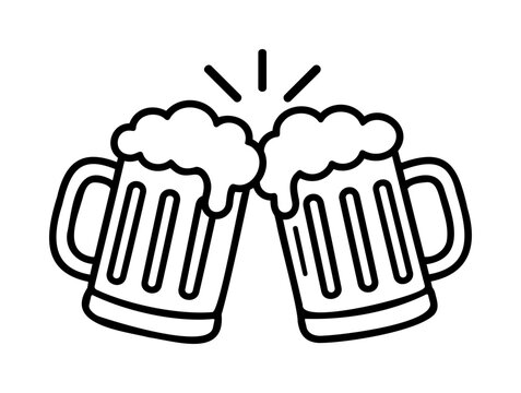 Clinking Beer Mugs Icon with Foam Bubbles for Bar and Party Celebration Design