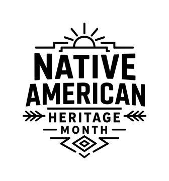 Native American Heritage Month Typography Badge with Sunburst and Arrow Design