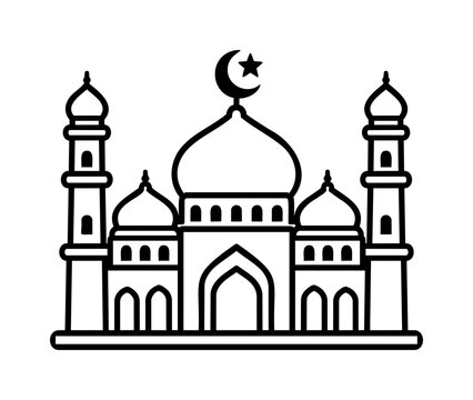 Mosque Building Icon with Crescent Moon and Minaret Islamic Architecture Design