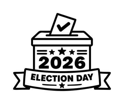 Election Day Ballot Box Icon with Star Banner and Voting Paper Slip Design