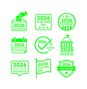 Green Election Day Icon Collection with Calendar, Checkmark and Badge Symbols