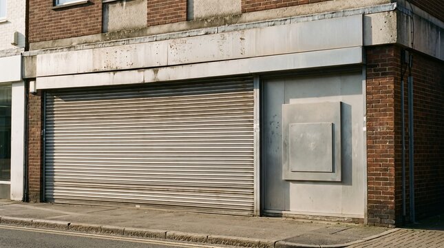Closed High Street Bank Branch With Its Security Shutter Down Showing Financial Exclusion