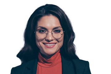 Obraz premium Close-up portrait of nice lovely attractive classy chic confident cheerful wavy-haired lady business shark experienced attorney lawyer sales agent broker isolated over gray violet pastel background