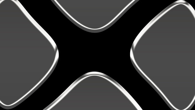 Abstract Futuristic Silver Metallic Frames on Black Background with Geometric Chrome Shapes