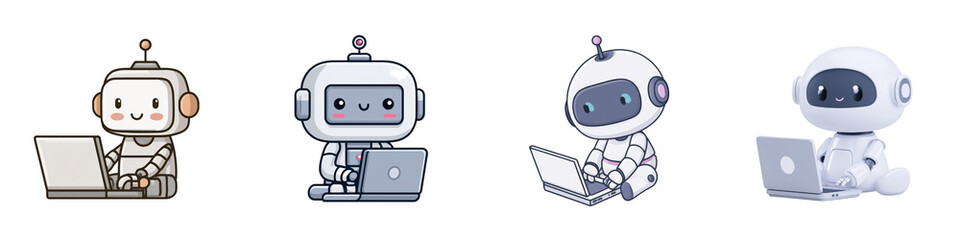 Naklejka premium AI robot programmer png in 3d icon transparent for IT support presentation.