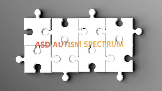 Asd Autism Spectrum being a complex topic - puzzle pieces with word asd autism spectrum coming together to make a whole. Asd Autism Spectrum made of many fitting parts, a compound subject.