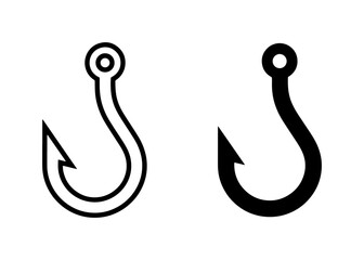 Fototapeta premium Fishing Hook Icons, Simple Vector Graphics, Metal Tool Symbol, Outline and Solid Fill