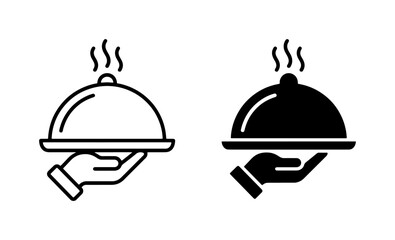 Fototapeta premium Hot Food Service Icons, Restaurant Meal Cloche Vector Graphics, Catering Dish Presentation Symbols