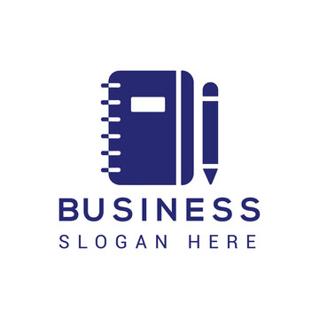 Minimalist notebook and pencil icon logo design for education, writing, or business planning services