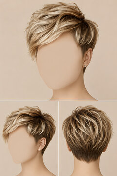 Modern Blonde Pixie Cut Hairstyle Collaged Angles for Hair Salon Banner