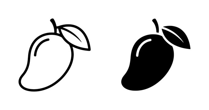 Mango Icons, Tropical Fruit Vector Graphics, Fresh Produce Outline and Silhouette, Healthy Food Elements