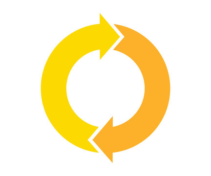 Yellow and orange refresh arrows forming a circle on a transparent background for design.