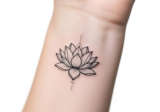 Minimalist water lily tattoo on ankle for spiritual wellness and beauty concept
