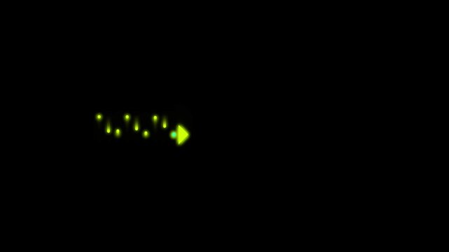Neon Yellow Arrow Motion Graphic Pointing Right with Glowing Particle Trail on Black Background