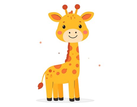 Cute cartoon giraffe character standing isolated.