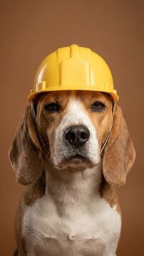 Beagle Dog Wearing Construction Helmet Working Hard