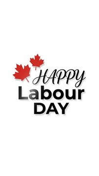 Happy Labour Day text animation with red leaves on white background