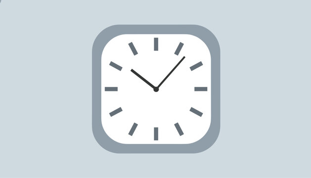 Modern square wall clock with a grey frame and a minimalist face representing time management, schedules, and deadlines.
